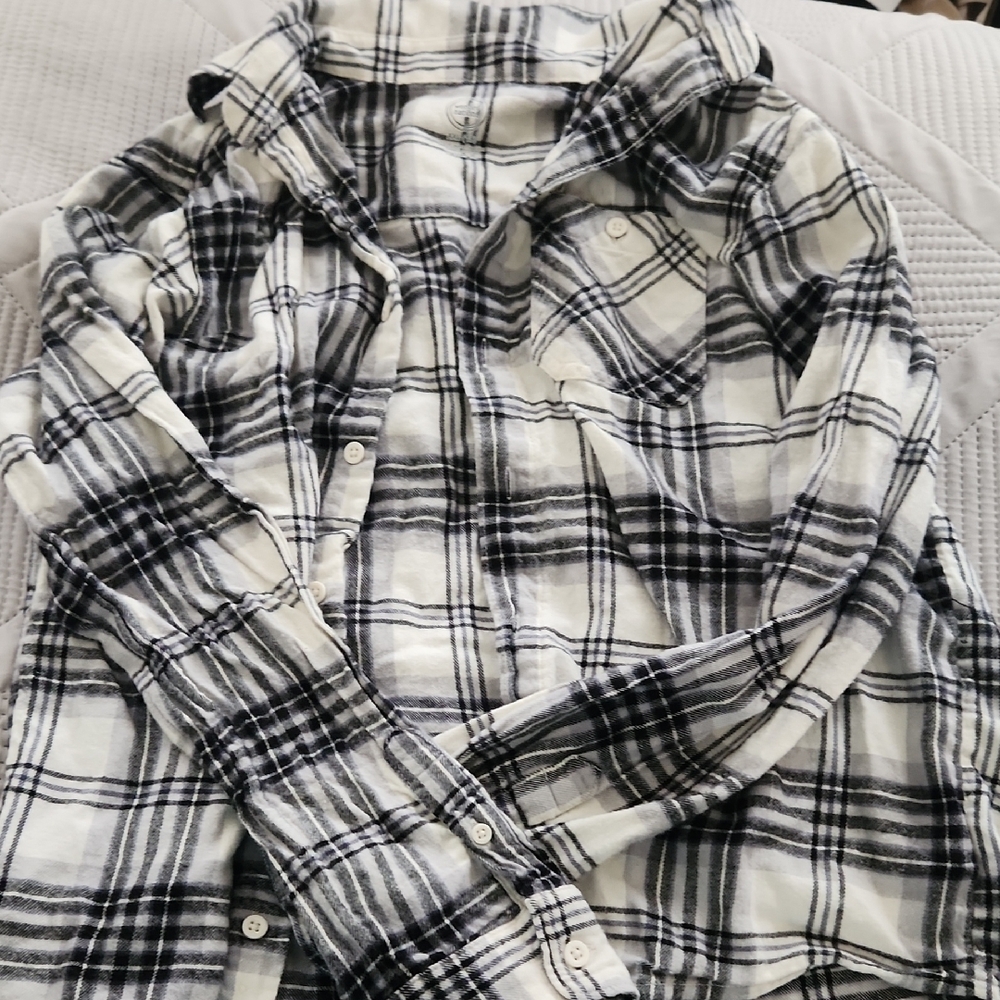 Black and White Plaid Thermal Button-Up Shirt